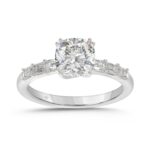 14K WHITE GOLD 3 1/2CT EMERALD/CUSHION DIAMOND LADIES RING (CENTER STONE CUSHION DIAMOND 3CT)