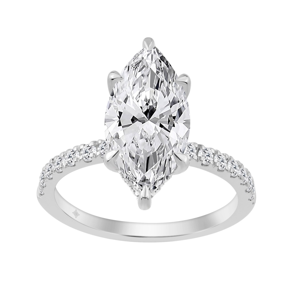 14K WHITE GOLD 3 1/2CT MARQUISE/ROUND DIAMOND LADIES RING (CENTER STONE MARQUISE DIAMOND 3CT) - Image 1