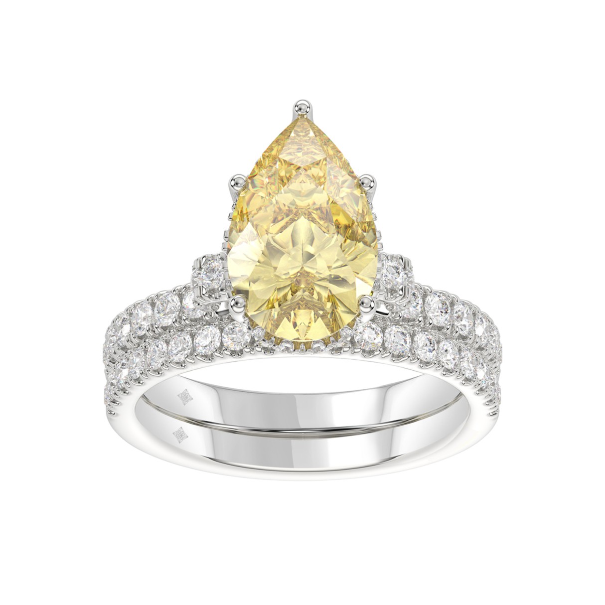 14K WHITE GOLD 3 3/4CT ROUND/PEAR DIAMOND LADIES BRIDAL SET (CENTER STONE PEAR YELLOW DIAMOND 3.00CT) - Image 1