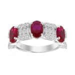 14K WHITE GOLD 3 5/8CT ROUND/BAGUETTE/OVAL DIAMOND LADIES BAND (OVAL RUBY 2 1/3CT)
