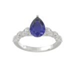 14K WHITE GOLD 3.00CT ROUND/MARQUISE/BLUE SAPPHIRE PEAR DIAMOND LADIES RING (CENTER STONE BLUE SAPPHIRE PEAR DIAMOND 2 1/4CT)