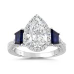 14K WHITE GOLD 3.00CT ROUND/PEAR/BLUE SAPPHIRE TRAPEZOID DIAMOND LADIES RING (CENTER STONE PEAR DIAMOND 2 1/2CT)