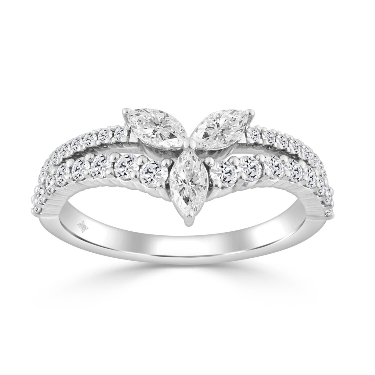 14K WHITE GOLD 3/4CT ROUND/MARQUISE DIAMOND LADIES RING - Image 1