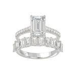 14K WHITE GOLD 5.00CT ROUND/EMERALD DIAMOND LADIES BRIDAL SET (CENTER STONE EMERALD DIAMOND 3.00CT)