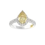 14K WHITE GOLD CRAFTED WITH 18K YELLOW GOLD SHANK 2 1/2CT ROUND/PEAR DIAMOND LADIES RING (CENTER STONE PEAR YELLOW DIAMOND 2.00CT)