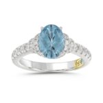 14K WHITE GOLD CRAFTED WITH 18K YELLOW GOLD SHANK 2 3/4CT ROUND/BLUE OVAL DIAMOND LADIES RING (CENTER STONE OVAL BLUE DIAMOND 2.00CT)