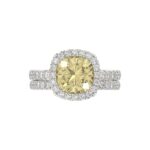 14K WHITE GOLD CRAFTED WITH 18K YELLOW GOLD SHANK 3 3/4CT ROUND/CUSHION DIAMOND LADIES BRIDAL SET (CENTER STONE CUSHION YELLOW DIAMOND 3.00CT) - Image 5