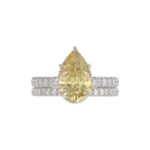 14K WHITE GOLD CRAFTED WITH 18K YELLOW GOLD SHANK 3 3/4CT ROUND/PEAR DIAMOND LADIES BRIDAL SET (CENTER STONE PEAR YELLOW DIAMOND 3.00CT) - Image 5