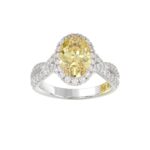 14K WHITE GOLD CRAFTED WITH 18K YELLOW GOLD SHANK 4 1/2CT ROUND/YELLOW OVAL DIMAOND LADIES RING (CENTER STONE YELLOW OVAL  DIAMOND 2.00CT)