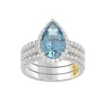 14K WHITE GOLD CRAFTED WITH 18K YELLOW GOLD SHANK 4.00CT ROUND/PEAR DIAMOND LADIES BRIDAL SET (CENTER STONE PEAR BLUE DIAMOND 3.00CT)