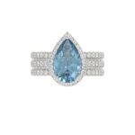 14K WHITE GOLD CRAFTED WITH 18K YELLOW GOLD SHANK 4.00CT ROUND/PEAR DIAMOND LADIES BRIDAL SET (CENTER STONE PEAR BLUE DIAMOND 3.00CT) - Image 5