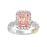 14K WHITE GOLD CRAFTED WITH 18K YELLOW GOLD SHANK 4.00CT ROUND/RADIANT DIAMOND LADIES BRIDAL RING (CENTER STONE RADIANT PINK DIAMOND 3.00CT)