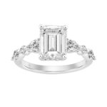 14K White Gold Emerald Cut Diamond Classic Bridal Ring for Ladies 4.00CT with Pear Round & Marquise Diamond 3.00CT Emerald Center stone (Color F-G
