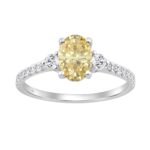 14K White Gold Yellow Oval/Round Diamond 1 1/4 CT Ladies Engagement Ring 1.00CT Yellow Oval Center stone (Color F-G -Clarity VS1/VS2)