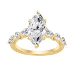 14K Yellow Gold  Bridal Fashion Ring for Ladies 4CT Round & Marquise& Pear Cut Diamonds 3.00CT Marquise Center stone (Color F-G -Clarity VS1/V