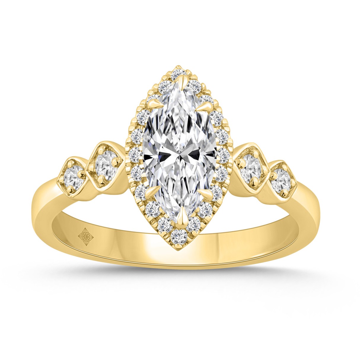 14K YELLOW GOLD 1 1/4CT ROUND/MARQUISE DIAMOND LADIES BRIDAL RING (CENTER STONE MARQUISE DIAMOND 1CT) - Image 1