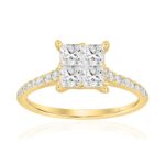 14K YELLOW GOLD 1CT ROUND/PRINCESS DIAMOND LADIES RING
