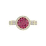 14K YELLOW GOLD 2 1/2CT ROUND/BAGUETTE DIAMOND LADIES RING (CENTER STONE ROUND RUBY DIAMOND 2CT) - Image 5