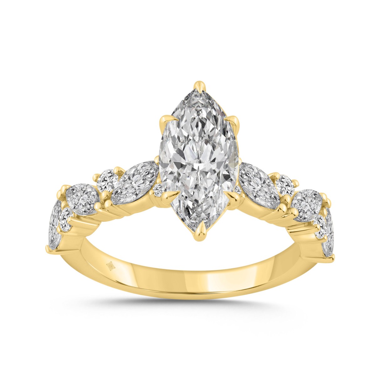 14K YELLOW GOLD 2 3/4CT ROUND/MARQUISE DIAMOND LADIES RING (CENTER STONE MARQUISE DIAMOND 2CT) - Image 1