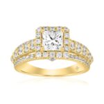 14K YELLOW GOLD 2CT ROUND/PRINCESS DIAMOND LADIES RING (CENTER STONE PRINCESS DIAMOND 1CT )
