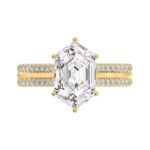 14K YELLOW GOLD 3 1/4CT ROUND/HEXAGON DIAMOND LADIES RING - Image 5