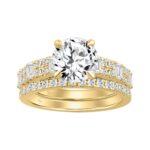 14K YELLOW GOLD 3.00CT ROUND/EMERALD DIAMOND LADIES BRIDAL SET (CENTER STONE ROUND DIAMOND 2.00CT)