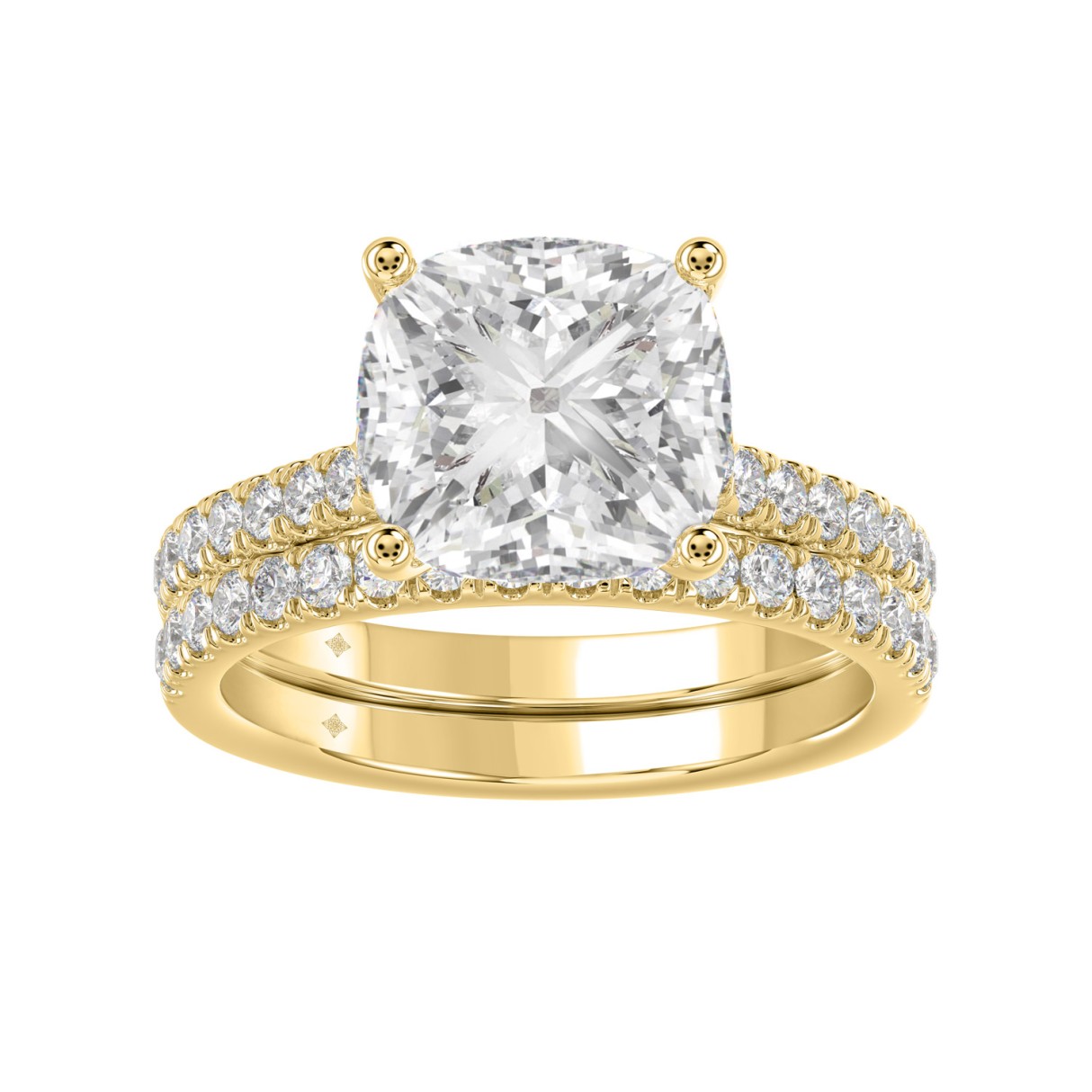 14K YELLOW GOLD 4 1/2CT ROUND/CUSHION DIAMOND LADIES BRIDAL SET (CENTER STONE CUSHION DIAMOND 4CT) - Image 1
