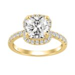 14K YELLOW GOLD 4 1/2CT ROUND/CUSHION DIAMOND LADIES RING (CENTER STONE CUSHION DIAMOND 4CT & Color F-G Clarity VS1/VS2)