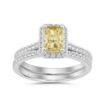 14L WHITE GOLD 1 1/2CT YELLOW RADIANT/ROUND DIAMOND LADIES BRIDAL SET (CENTER STONE YELLOW RADIANT DIAMOND 1CT)
