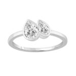 3/4CT White Gold 10K Collection Linked Hearts & Two-Stone Pear Diamond Ring for Women (Color F-G -Clarity VS1/VS2)