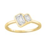 3/4CT Yellow Gold 10K Collection Linked Hearts & Two-Stone Emerald Diamond Ring for Women (Color F-G -Clarity VS1/VS2)
