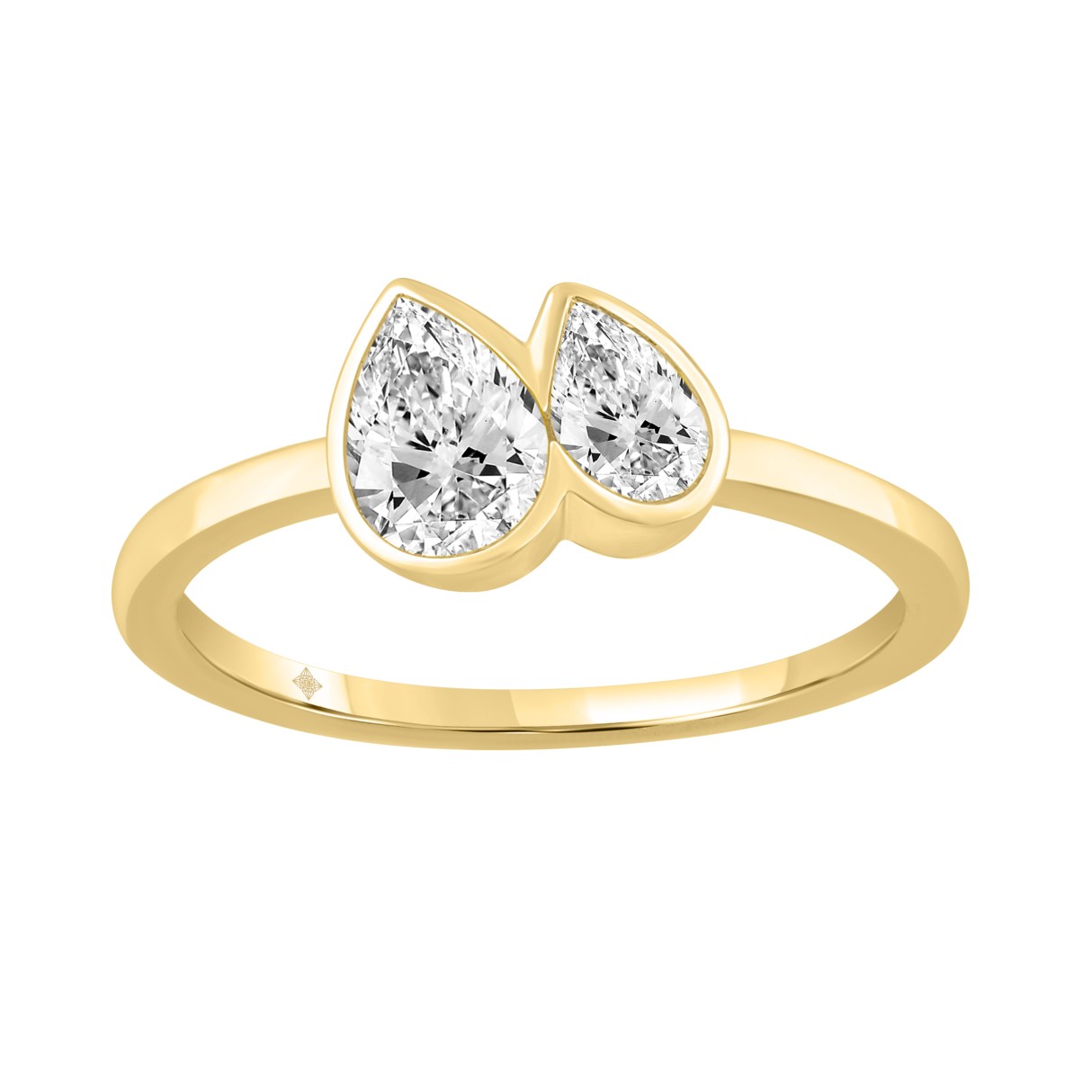 3/4CT Yellow Gold 10K Collection Linked Hearts & Two-Stone Pear Diamond Ring for Women (Color F-G -Clarity VS1/VS2) - Image 1