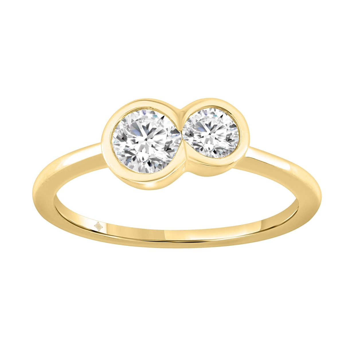 3/4CT Yellow Gold 10K Collection Linked Hearts & Two-Stone Round Diamond Ring for Women (Color F-G -Clarity VS1/VS2) - Image 1