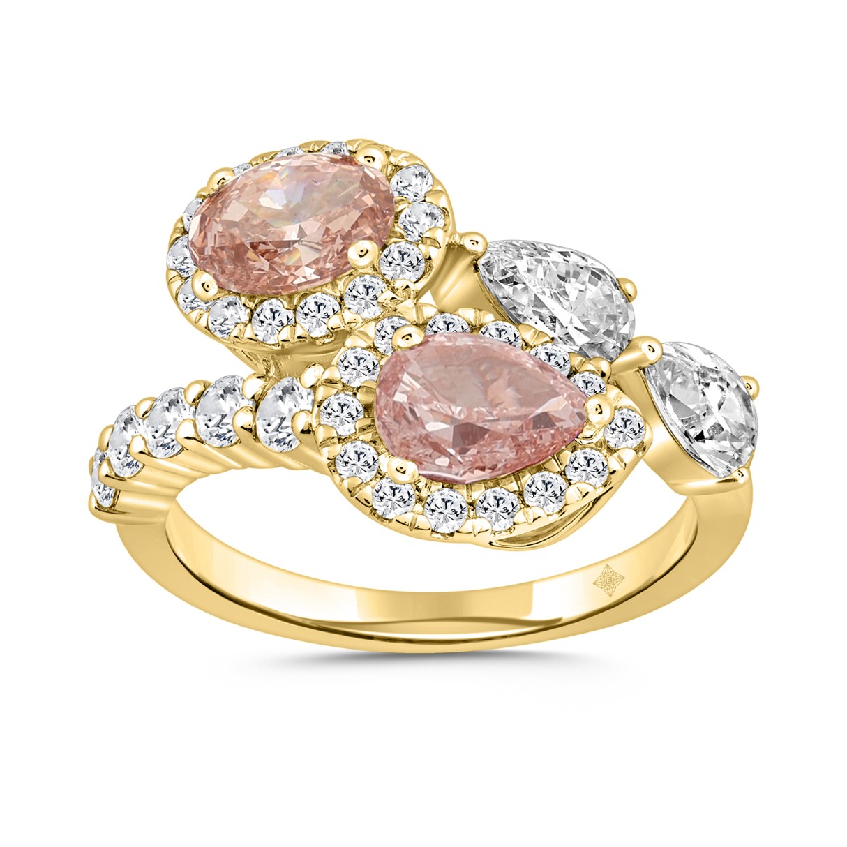 ETERNAL BLUSH COLLECTION LADIES RING 2 1/4CT ROUND & PEAR DIAMOND / PINK OVAL DIAMOND 14K YELLOW GOLD - Image 1
