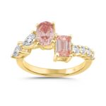 ETERNAL BLUSH COLLECTION LADIES RING 2 1/4CT ROUND/EMERALD/PEAR/OVAL DIAMOND 14K YELLOW GOLD (CENTER STONE PINK OVAL DIAMOND 3/4CT /EMERALD  3/4CT)