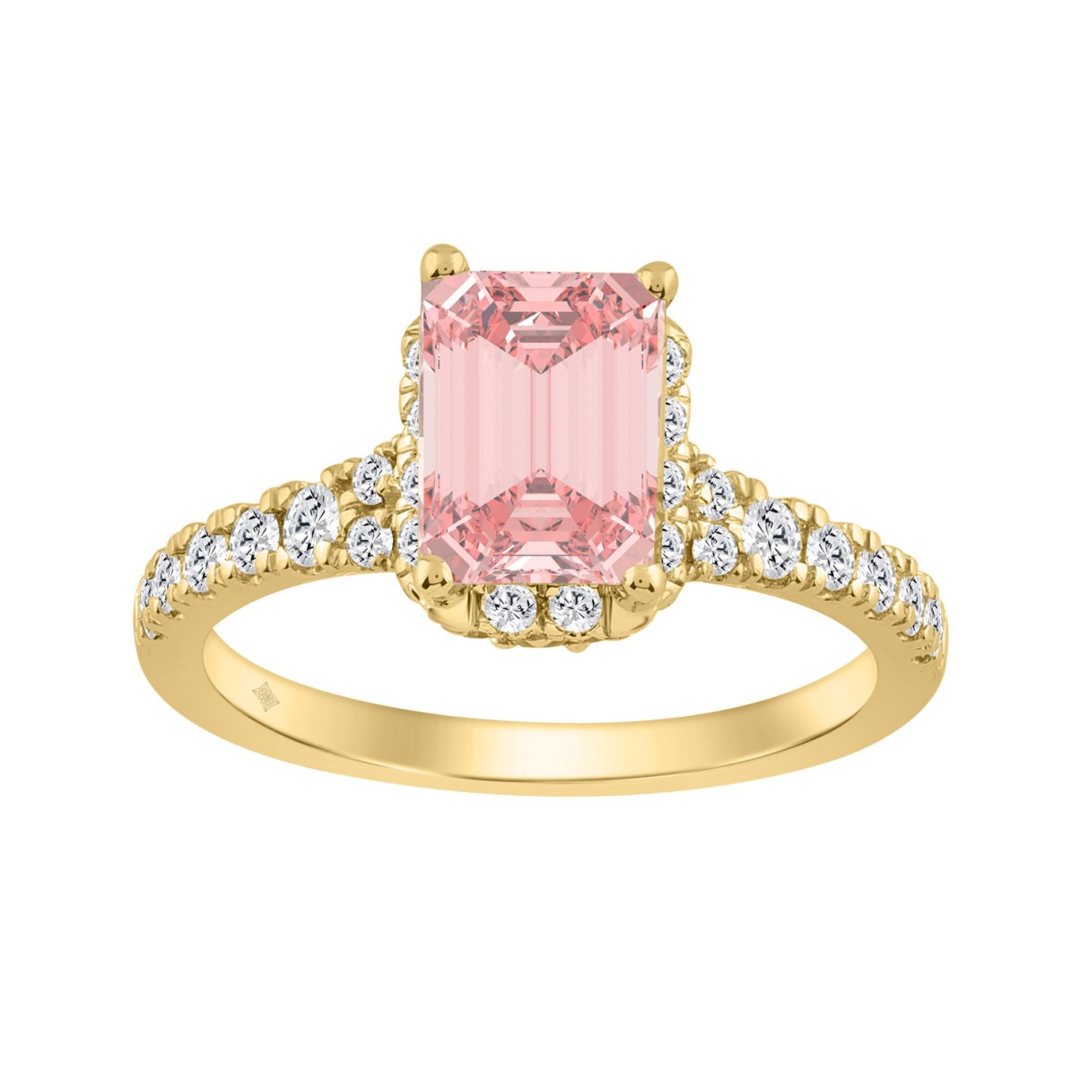 ETERNAL BLUSH COLLECTION LADIES RING 2 1/5CT ROUND/EMERALD DIAMOND 14K YELLOW GOLD (CENTER STONE PINK EMERALD DIAMOND 1 1/2CT) - Image 1