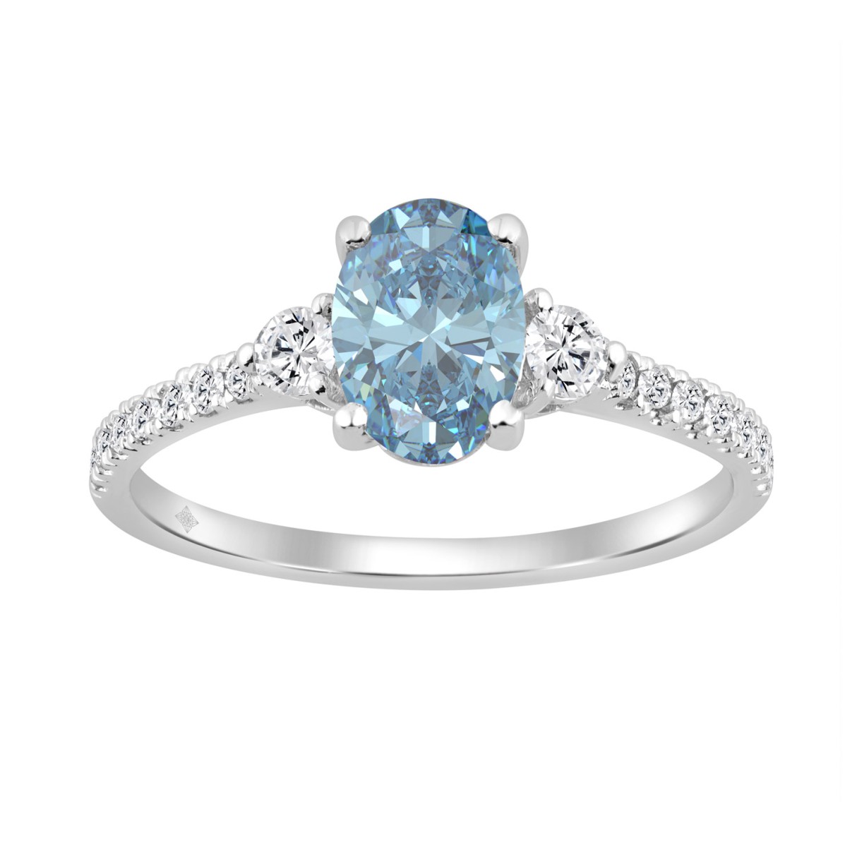 Ladies 14K White Gold 1 1/4CT Round/Oval Lab-Grown Diamond Ladies Fashion Ring 1.00CT Blue Oval Center stone (Color F-G -Clarity VS1/VS2) - Image 1