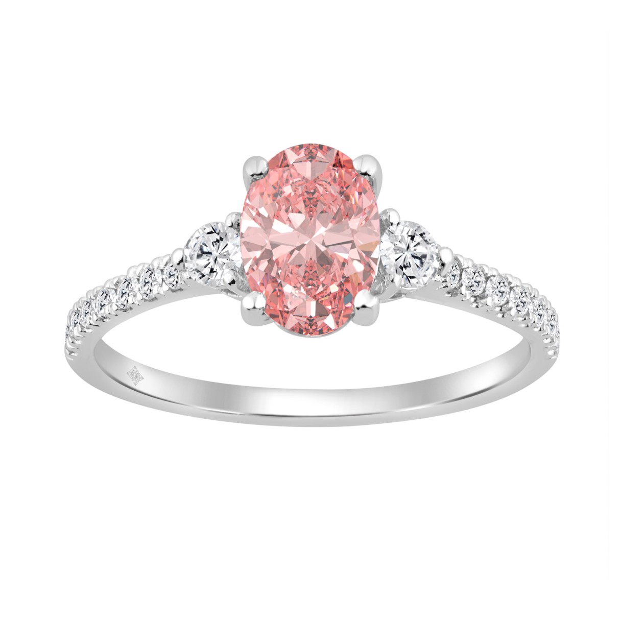 Ladies 14K White Gold 1 1/4CT Round/Oval Lab-Grown Diamond Ladies Fashion Ring 1.00CT Pink Oval Center stone (Color F-G -Clarity VS1/VS2) - Image 1