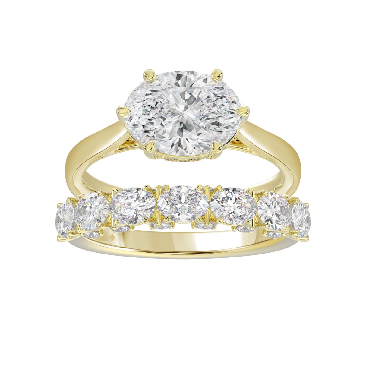 LADIES BRIDAL SET 3 1/3CT ROUND/OVAL DIAMOND 14K YELLOW GOLD - Image 1