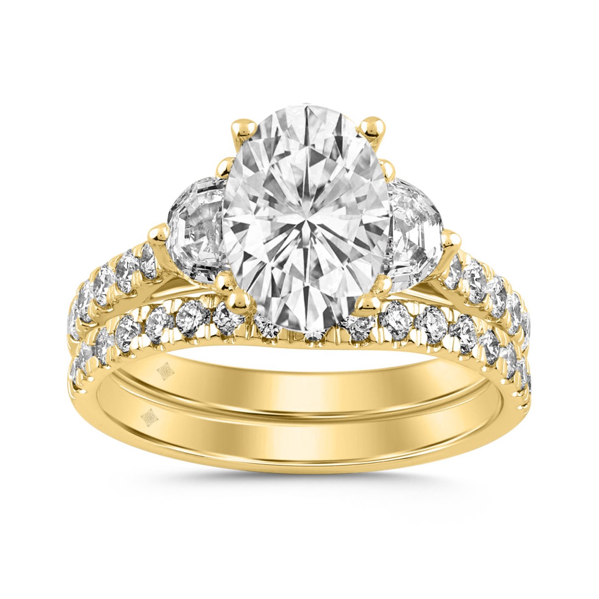LADIES BRIDAL SET 3 1/3CT ROUND/OVAL/HALF MOON 14K YELLOW GOLD (CENTER STONE OVAL DIAMOND 2CT ) - Image 1