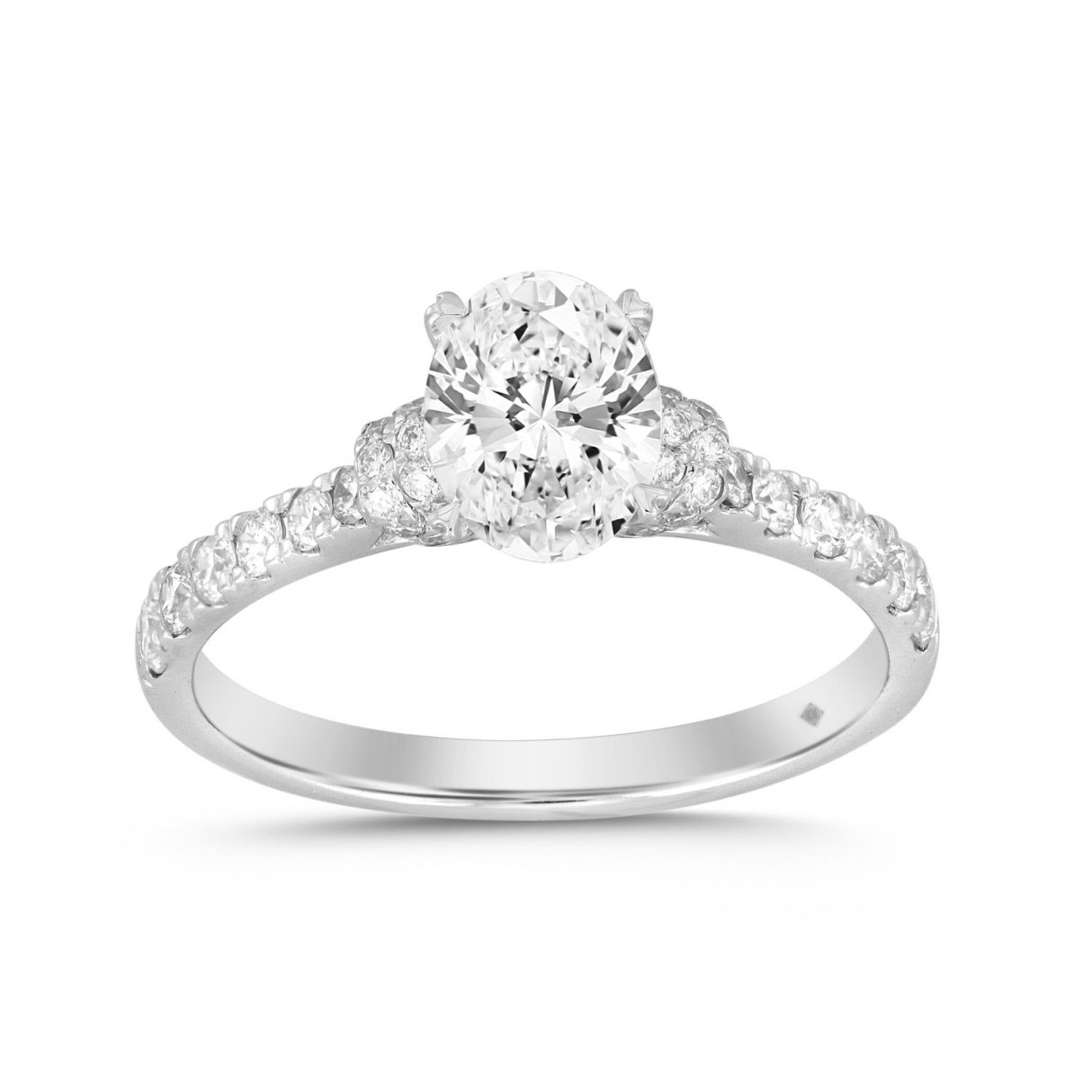 LADIES RING 1 1/2CT ROUND/OVAL DIAMOND 14K WHITE GOLD (CENTER STONE OVAL DIAMOND 1CT) - Image 1