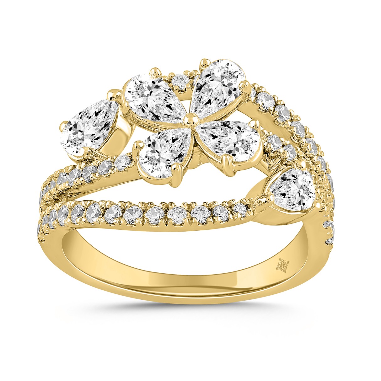 LADIES RING 1 1/2CT ROUND/PEAR DIAMOND 14K YELLOW GOLD - Image 1