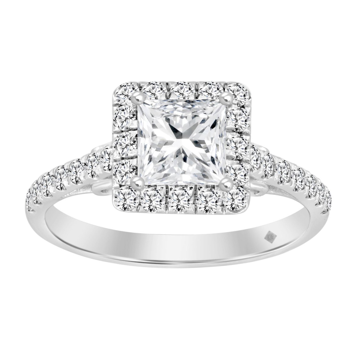 LADIES RING 1 1/2CT ROUND/PRINCESS DIAMOND 14K WHITE GOLD (CENTER STONE PRINCESS DIAMOND 1CT) - Image 1