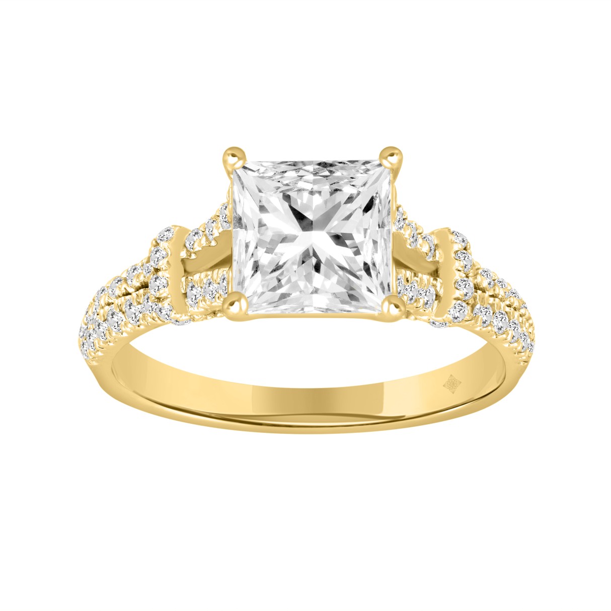 LADIES RING 1 3/4CT ROUND/PRINCESS DIAMOND 14K YELLOW GOLD (CENTER STONE PRINCESS DIAMOND 1 1/2CT ) - Image 1