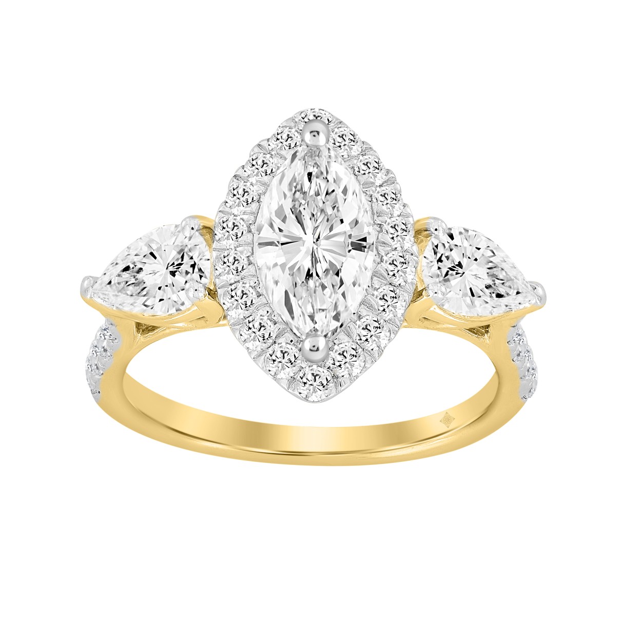 LADIES RING 2 1/2CT ROUND/MARQUISE/PEAR DIAMOND 14K YELLOW GOLD (CENTER STONE MAEQUISE DIAMOND 1CT ) - Image 1