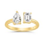LADIES RING 2CT EMERALD/PEAR DIAMOND 14K YELLOW GOLD