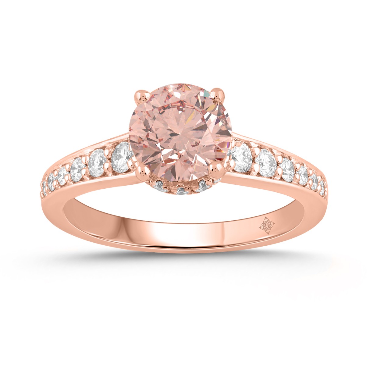 LADIES RING 2CT ROUND DIAMOND 14K ROSE GOLD (CENTER STONE PINK ROUND DIAMOND 1 1/2CT ) - Image 1