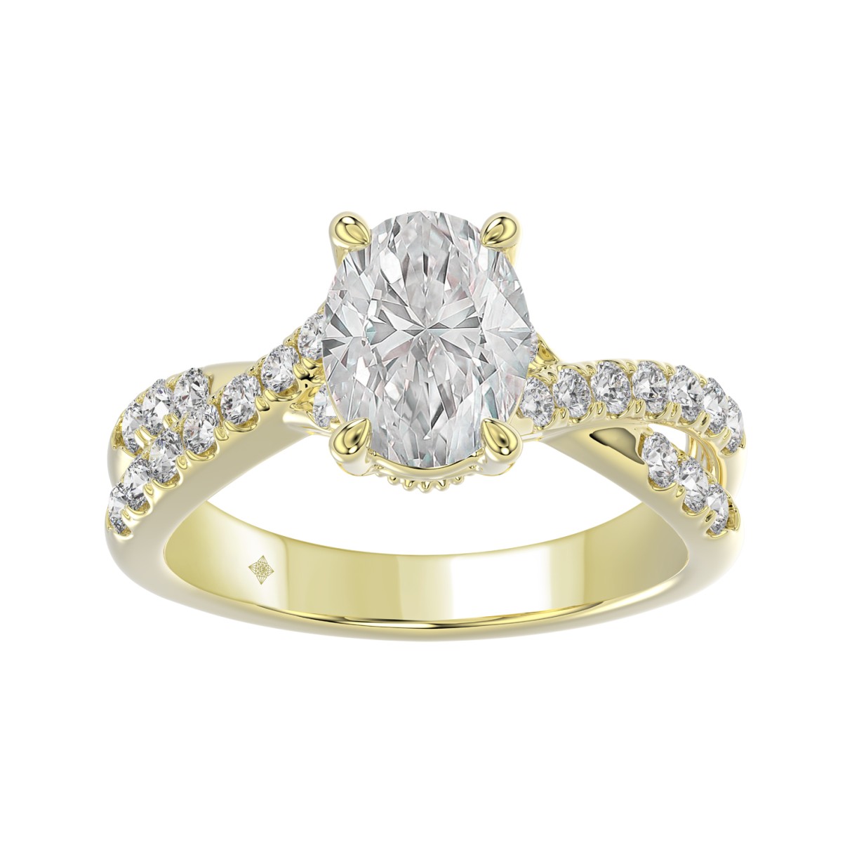 LADIES RING 2CT ROUND/OVAL DIAMOND 14K YELLOW GOLD (CENTER STONE OVAL DIAMOND 1 1/2CT ) - Image 1