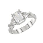 LADIES RING 3 1/2CT ROUND/EMERALD/TRILLION DIAMOND 14K WHITE GOLD (CENTER STONE EMERALD DIAMOND 2CT ) - Image 3
