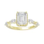 LADIES RING 3 1/2CT ROUND/MARQUISE/EMERALD DIAMOND 14K YELLOW GOLD (CENTER STONE EMERALD DIAMOND 3.00CT)